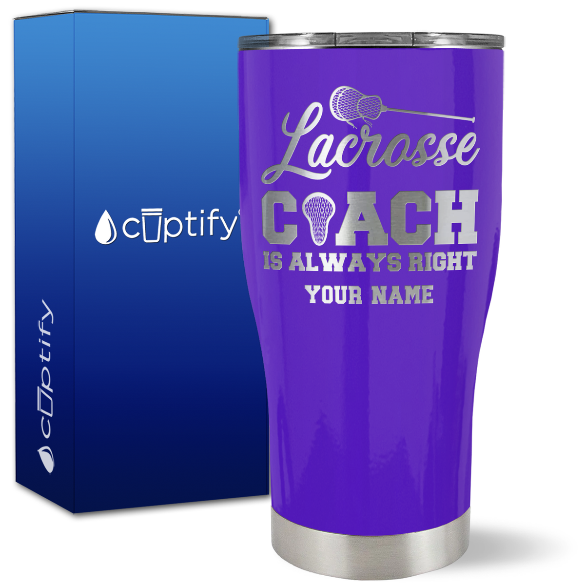 Personalized Lacrosse Coach is Always Right on 27oz Curve Tumbler