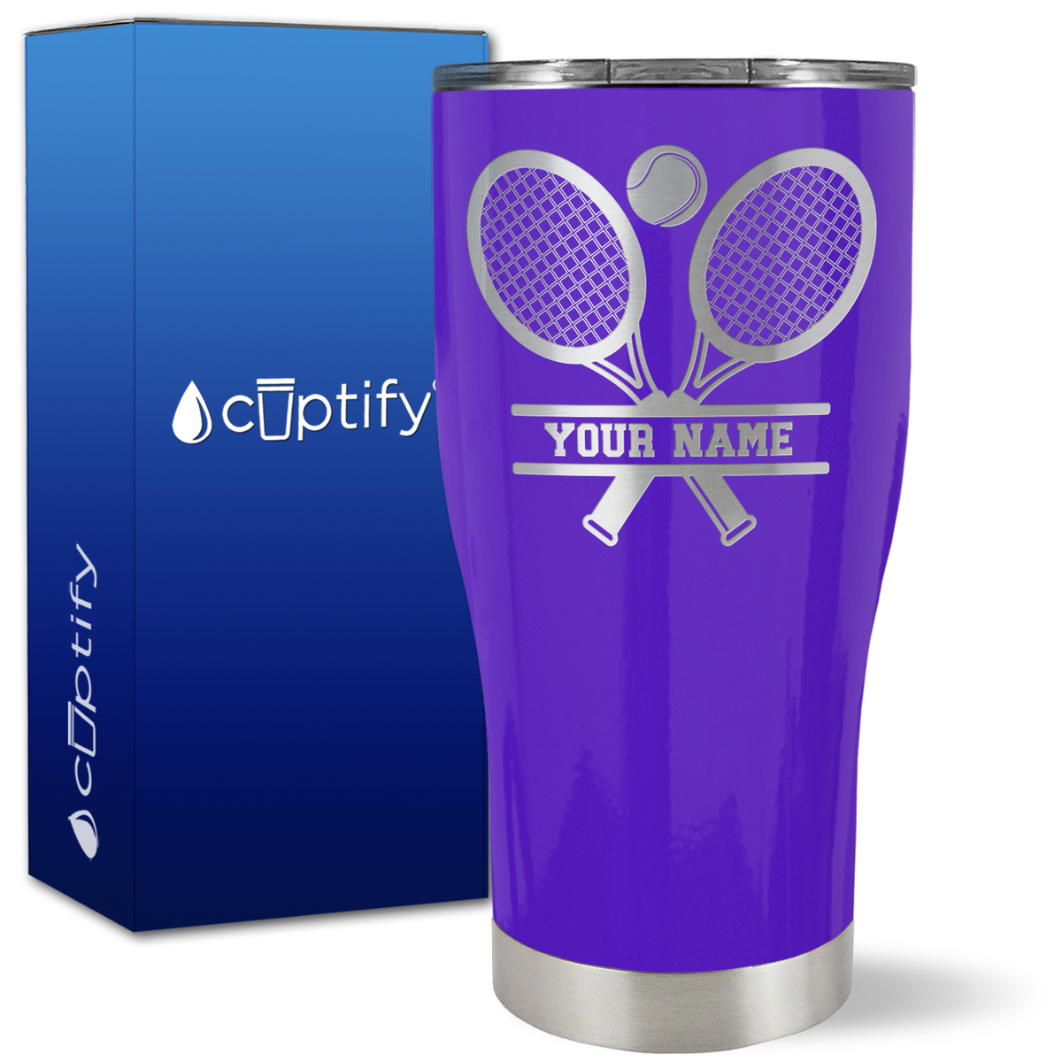 Personalized Tennis Rackets on 27oz Curve Tumbler