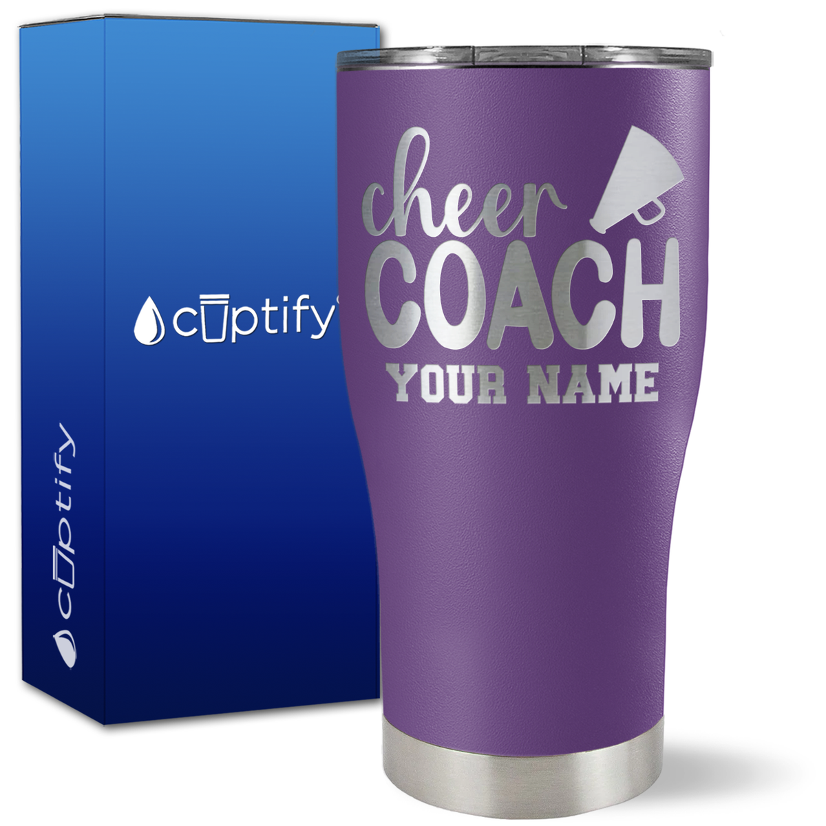Personalized Cheer Coach with Megaphone on 27oz Curve Tumbler