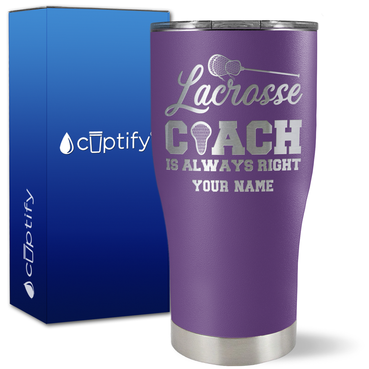 Personalized Lacrosse Coach is Always Right on 27oz Curve Tumbler