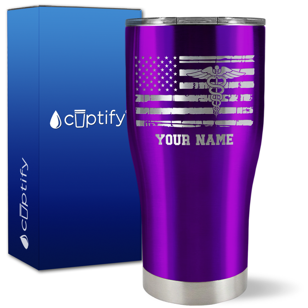 Personalized Caduceus Flag on 27oz Curve Tumbler