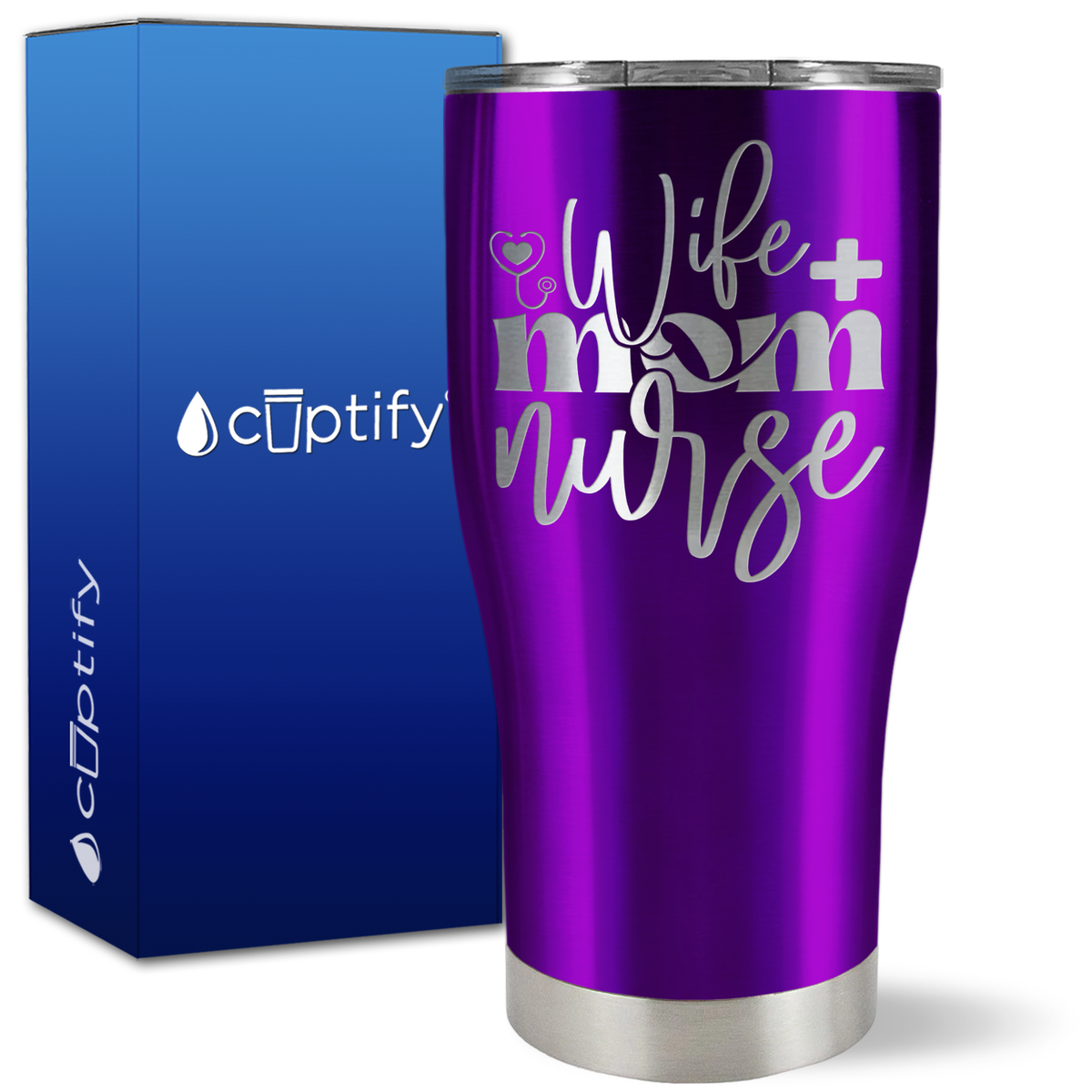 Wife Mom Nurse Heart Stethoscope on 27oz Curve Tumbler