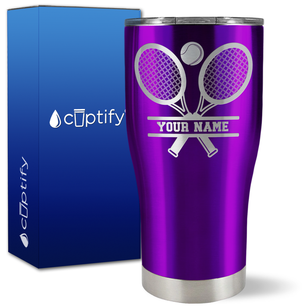 Personalized Tennis Rackets on 27oz Curve Tumbler
