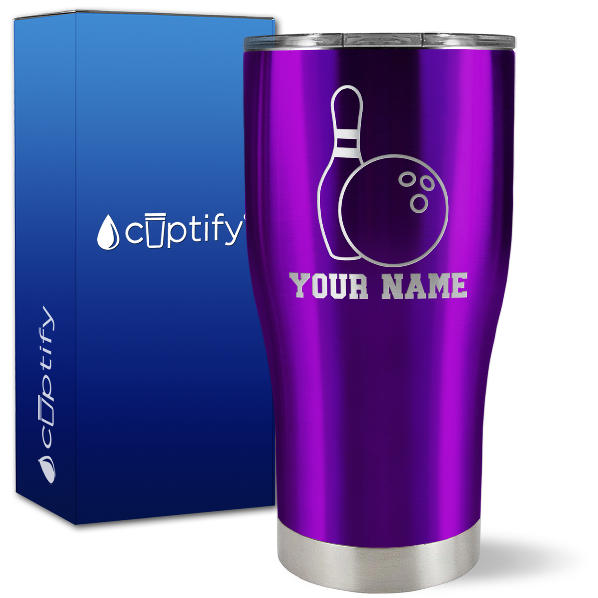 Personalized Bowling Ball and Pin on 27oz Curve Tumbler