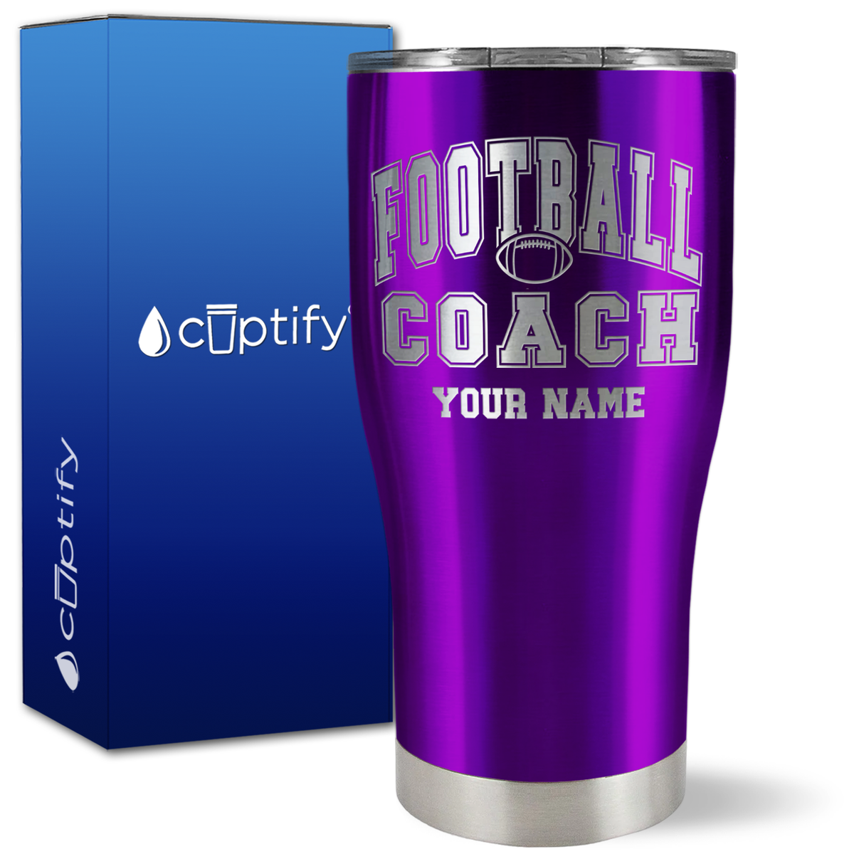 Personalized Coach Football on 27oz Curve Tumbler