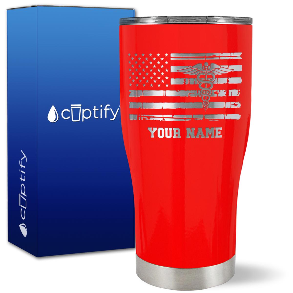 Personalized Caduceus Flag on 27oz Curve Tumbler