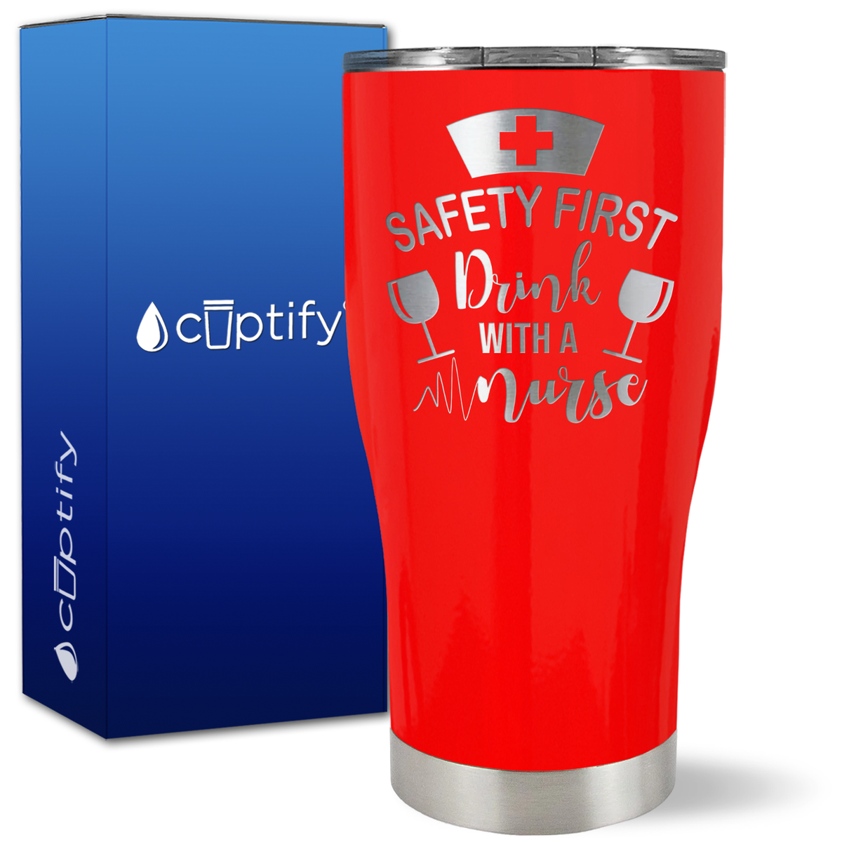 Safety First, Drink with a Nurse with Glasses on 27oz Curve Tumbler
