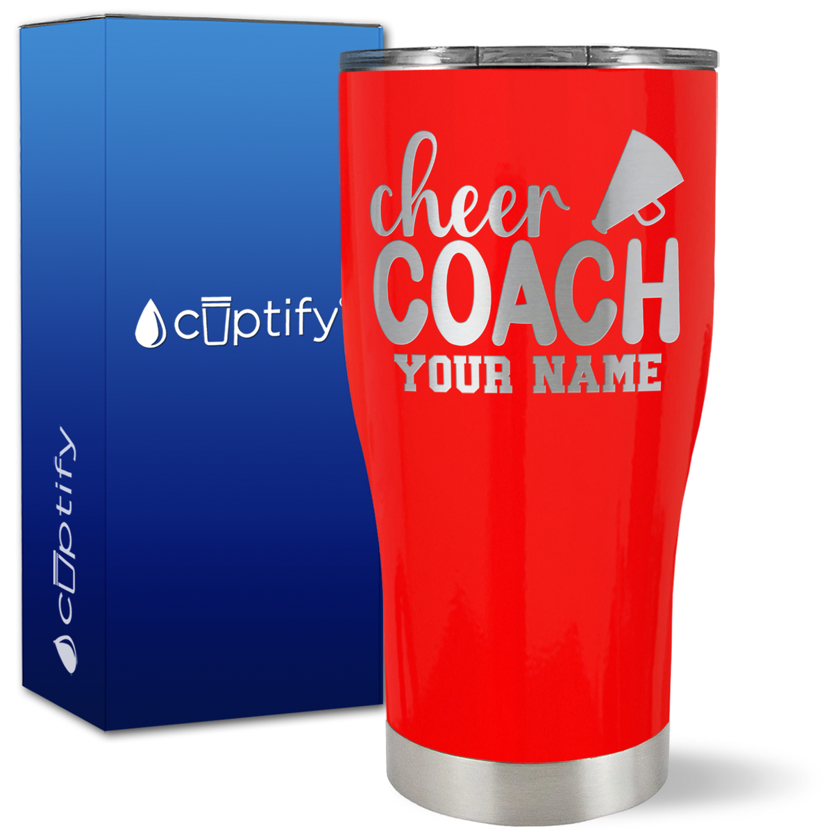 Personalized Cheer Coach with Megaphone on 27oz Curve Tumbler