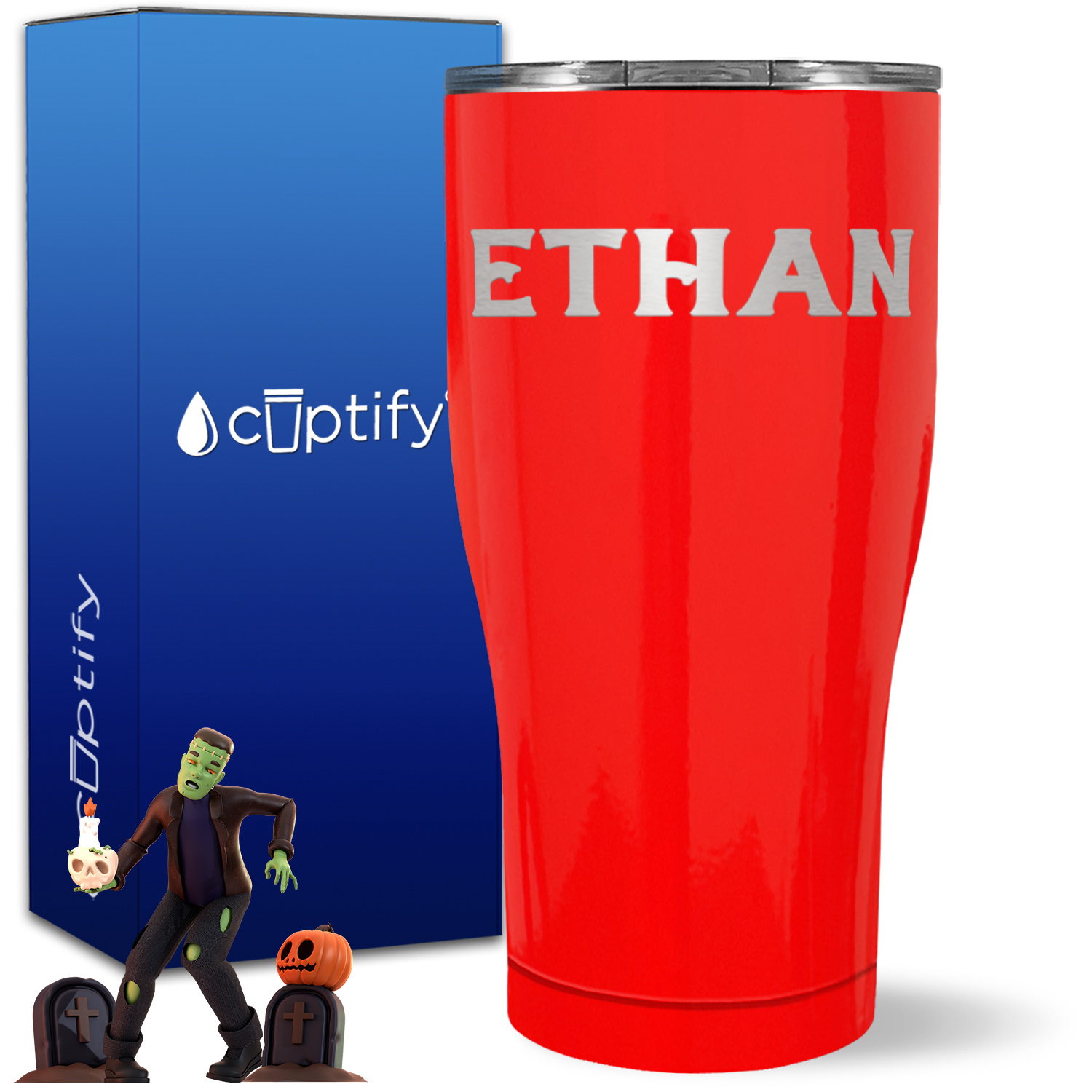 Personalized Grim Halloween Font on 27oz Curve Tumbler