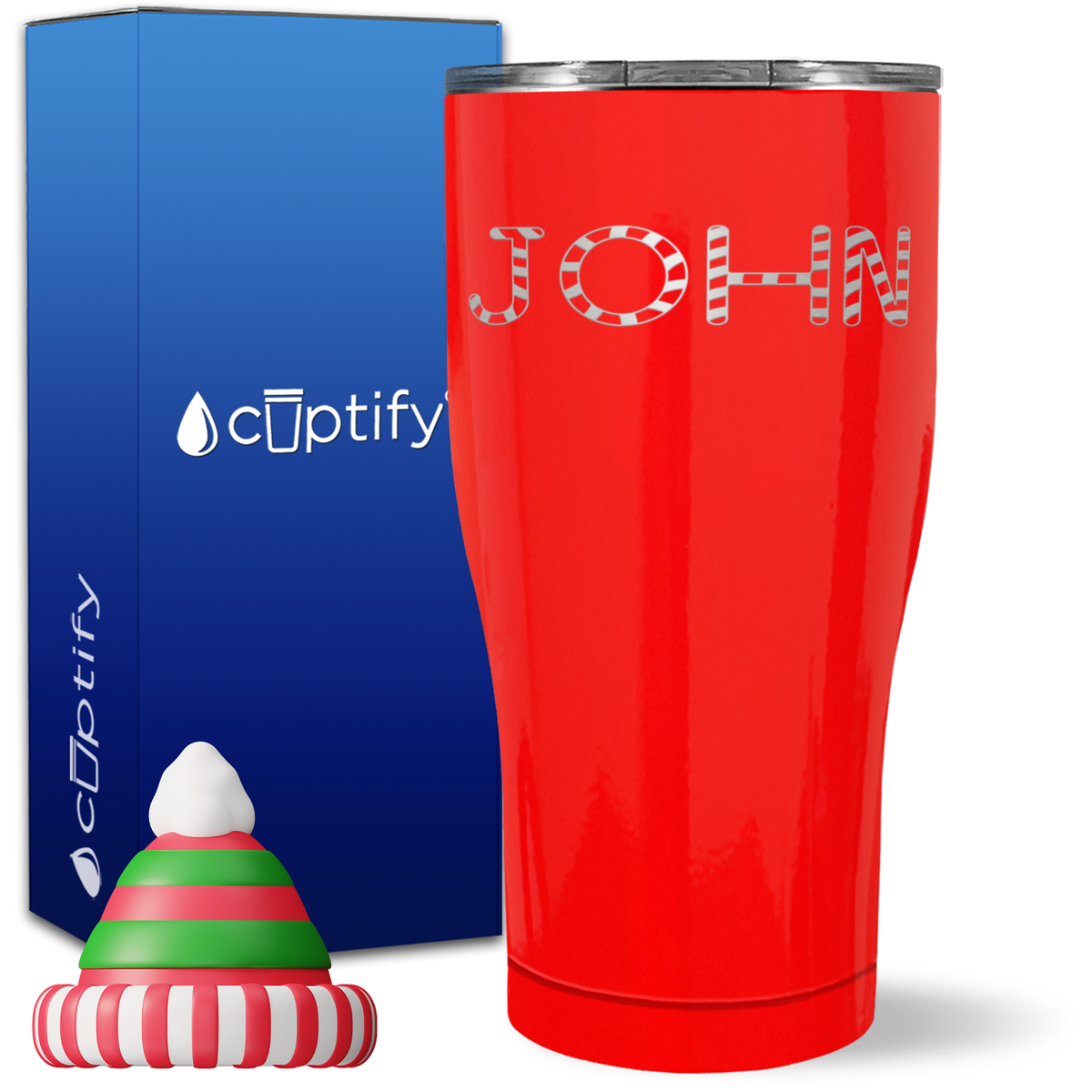 Personalized Candy Canes Christmas Font on 27oz Curve Tumbler