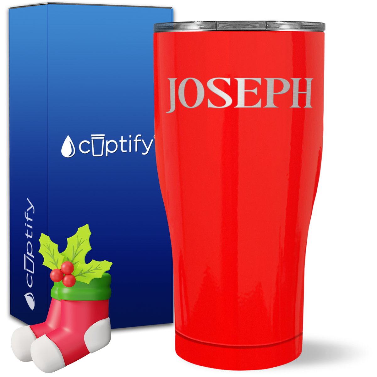 Personalized Merry Christmas Font on 27oz Curve Tumbler
