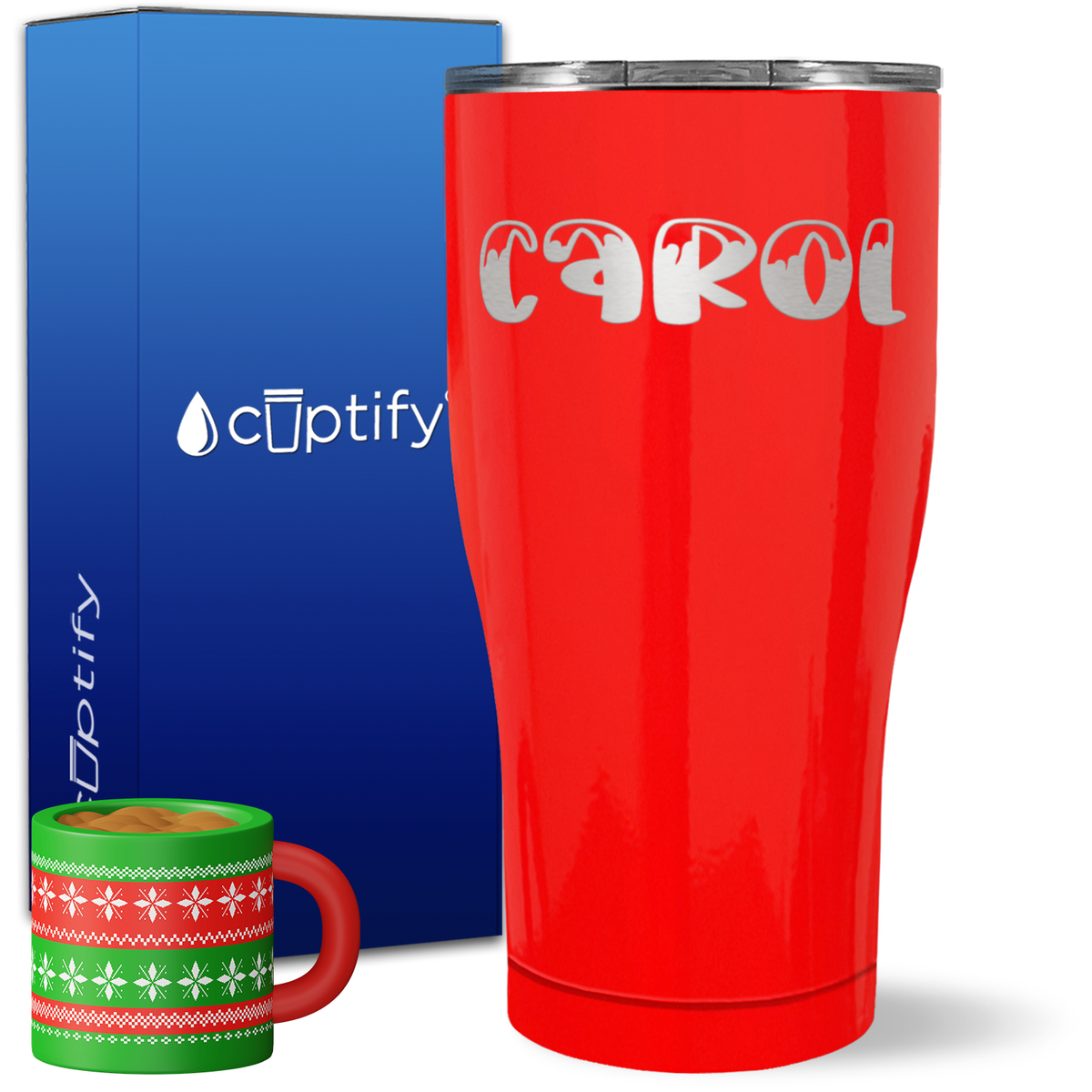 Personalized Frosty Christmas Font on 27oz Curve Tumbler