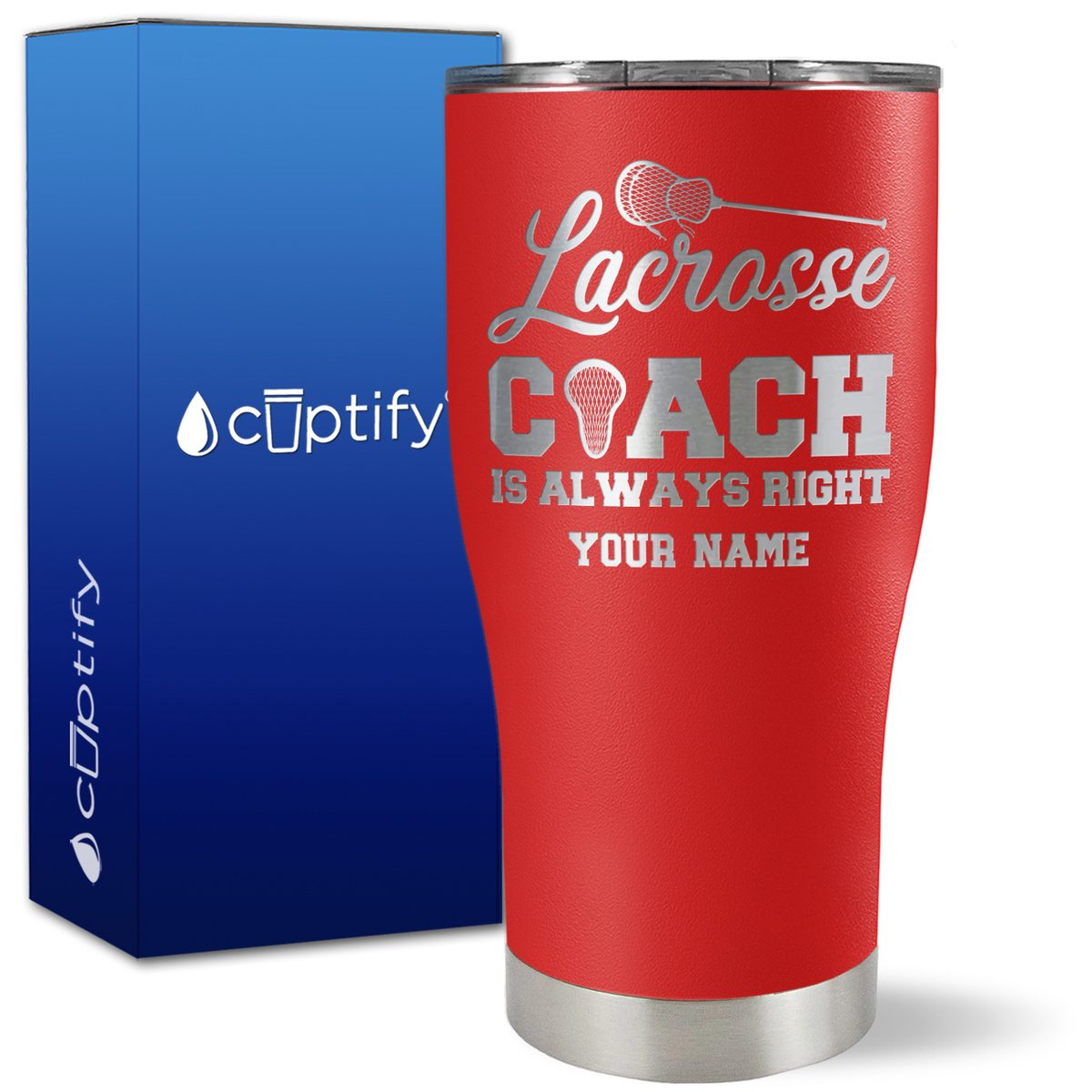 Personalized Lacrosse Coach is Always Right on 27oz Curve Tumbler