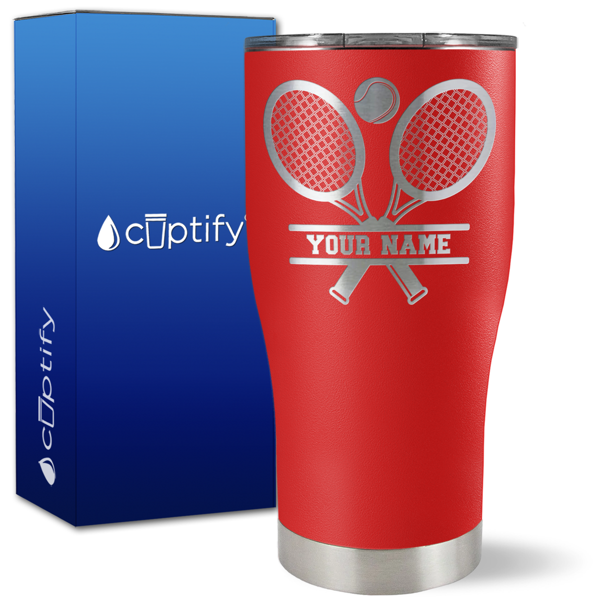 Personalized Tennis Rackets on 27oz Curve Tumbler