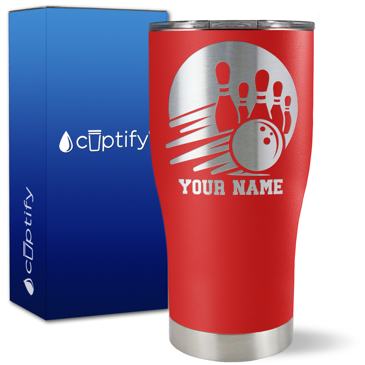 Custom Bowling and Pins on 27oz Curve Tumbler