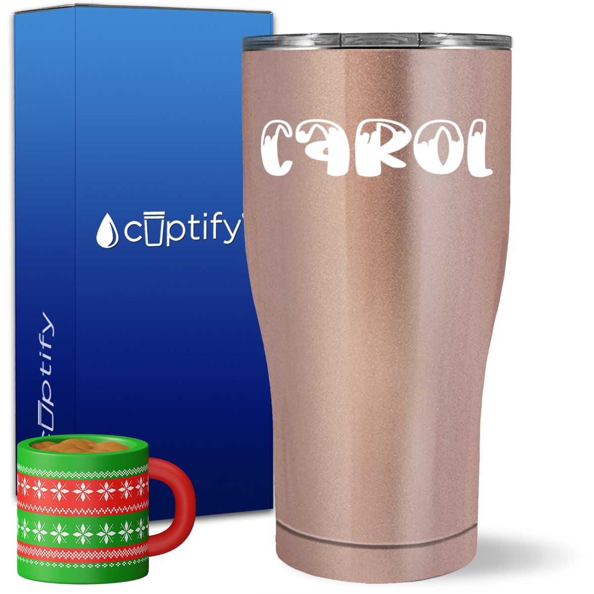 Personalized Frosty Christmas Font on 27oz Curve Tumbler