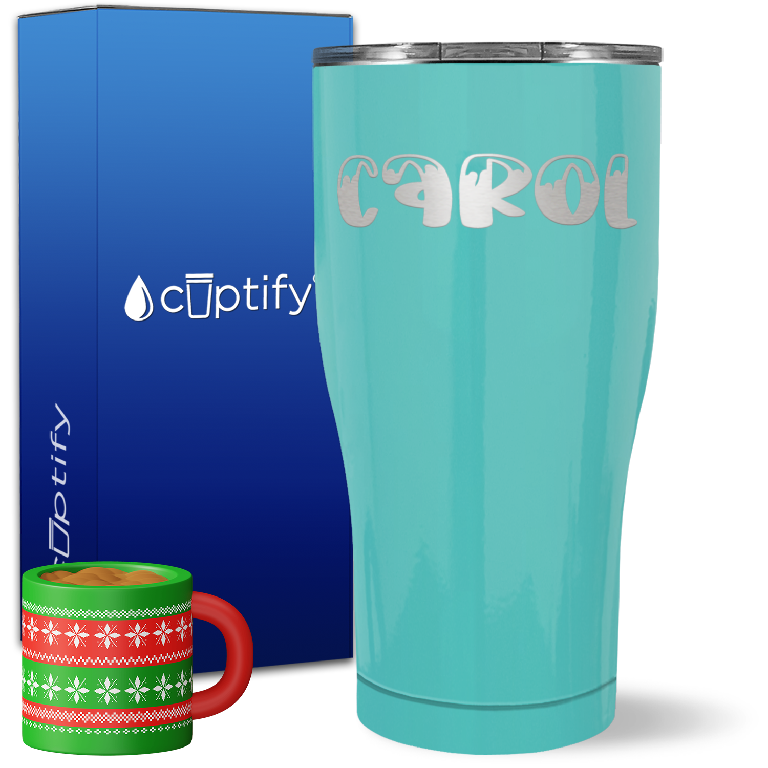 Personalized Frosty Christmas Font on 27oz Curve Tumbler