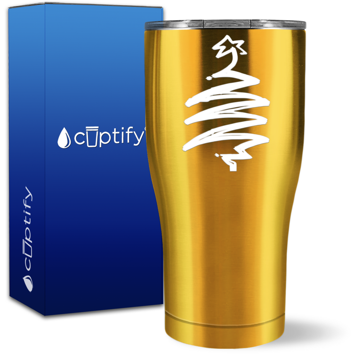 Holiday White Painted Christmas Tree 27oz Curve Tumbler