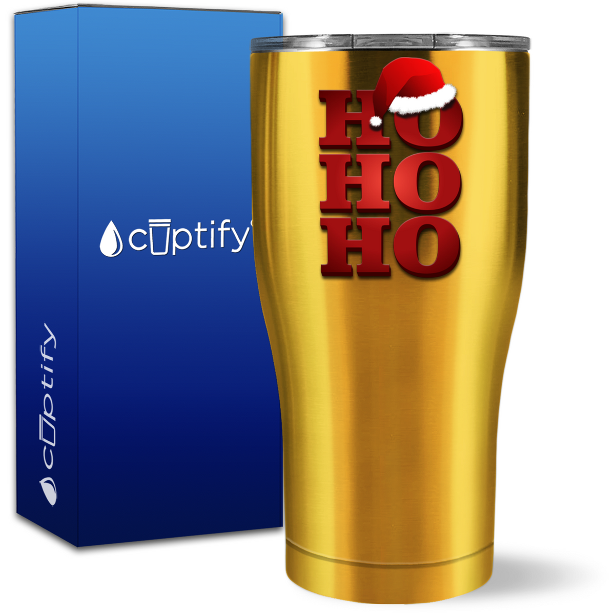 Ho Ho Ho Red with Santa Hat 27oz Curve Tumbler