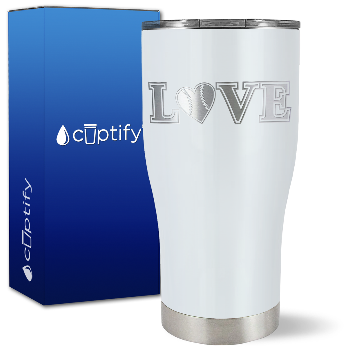 Baseball Love Heart on 27oz Curve Tumbler
