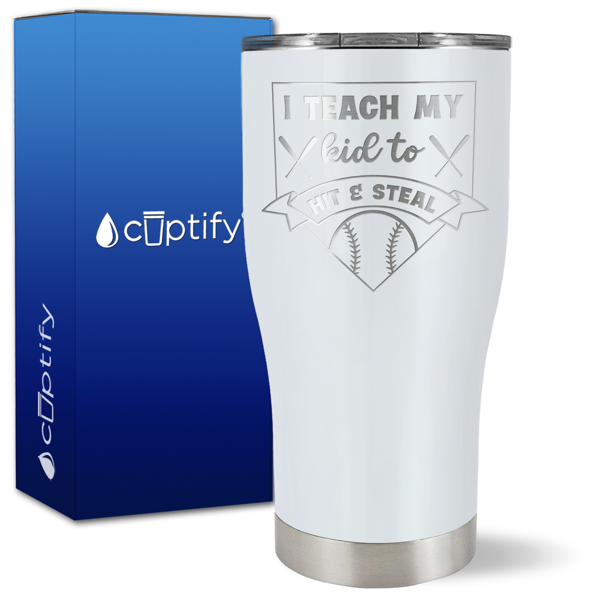 I Teach My Kid to Hit and Steal Baseball Base on 27oz Curve Tumbler