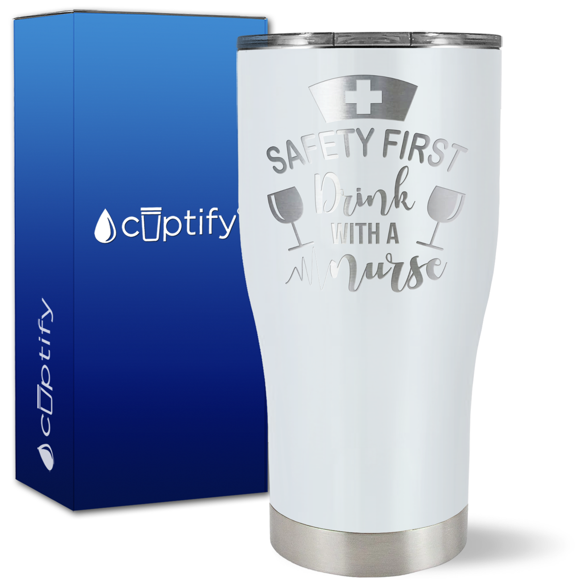 Safety First, Drink with a Nurse with Glasses on 27oz Curve Tumbler