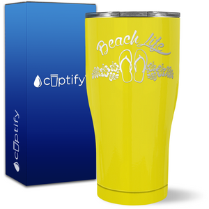 Beach Life Flowers and Sandals on 27oz Curve Tumbler