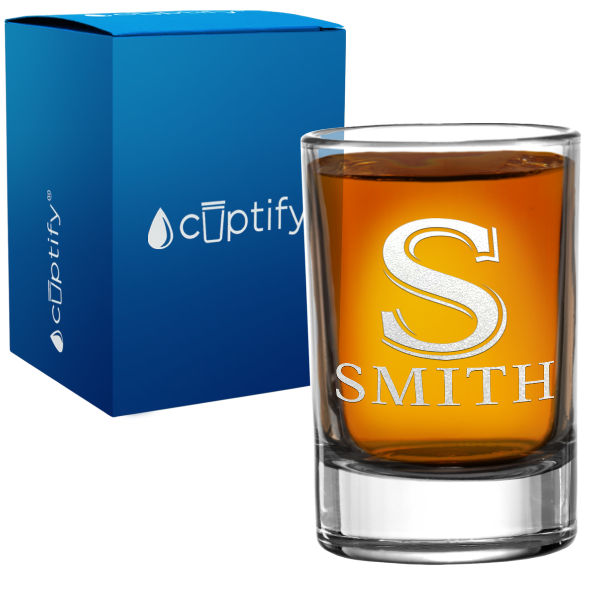 Personalized Shadow Split Font 2.5oz Round Shot Glass