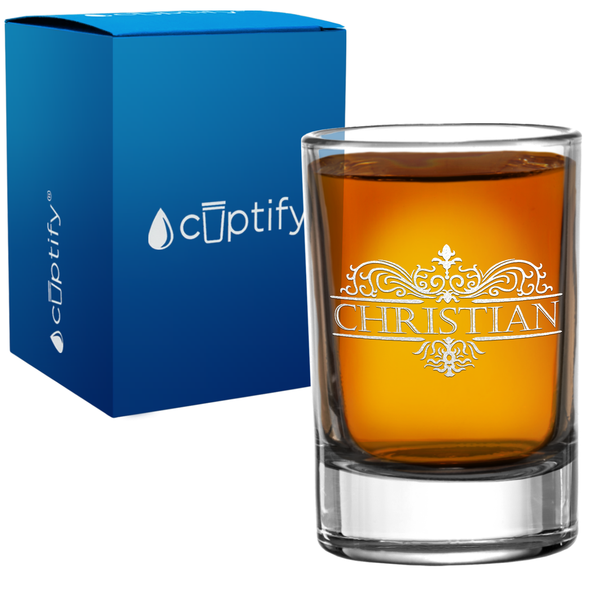 Personalized Royal Vestige Monogram 2.5oz Round Shot Glass