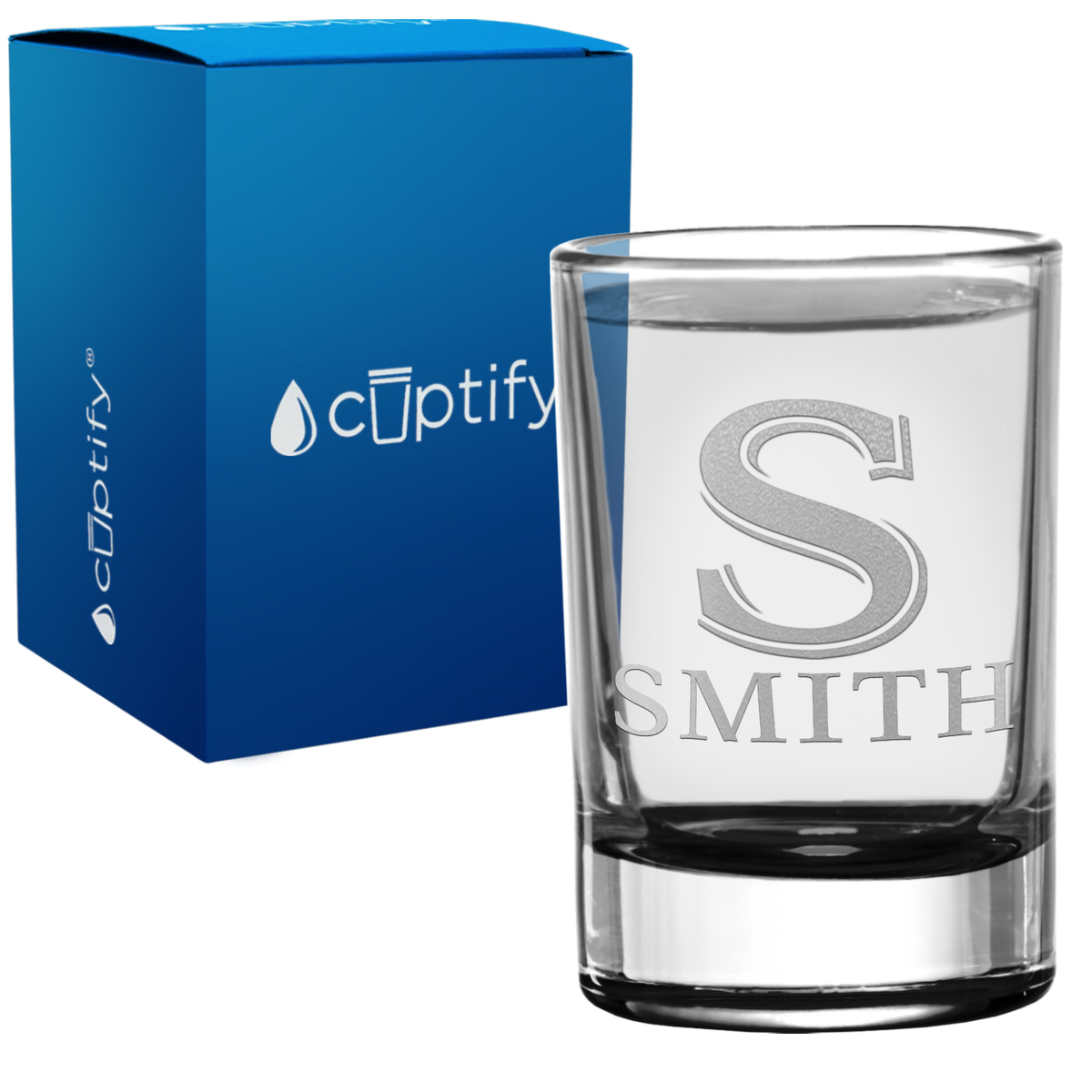 Personalized Shadow Split Font 2.5oz Round Shot Glass