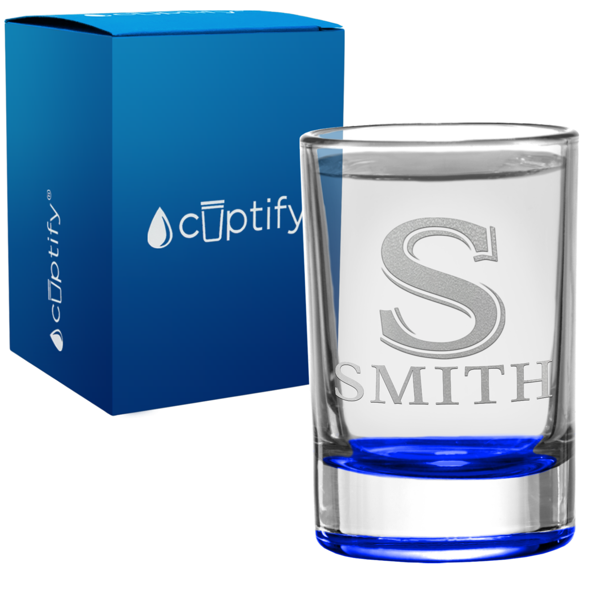 Personalized Shadow Split Font 2.5oz Round Shot Glass