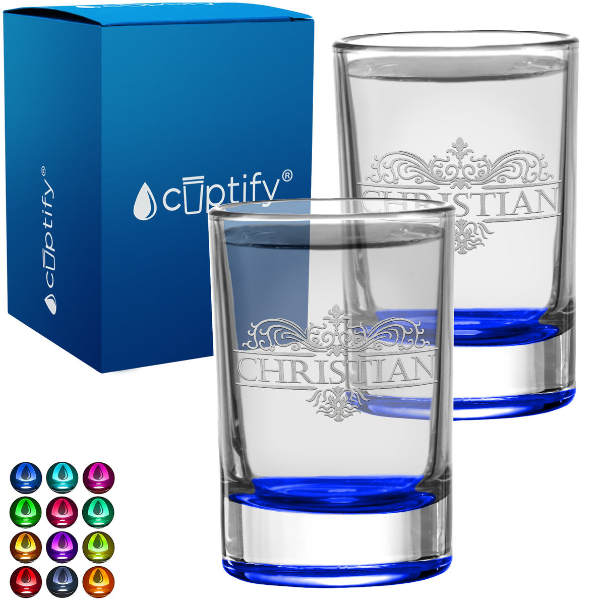 Personalized Royal Vestige Monogram Set of Two 2.5oz Round Shot Glasses