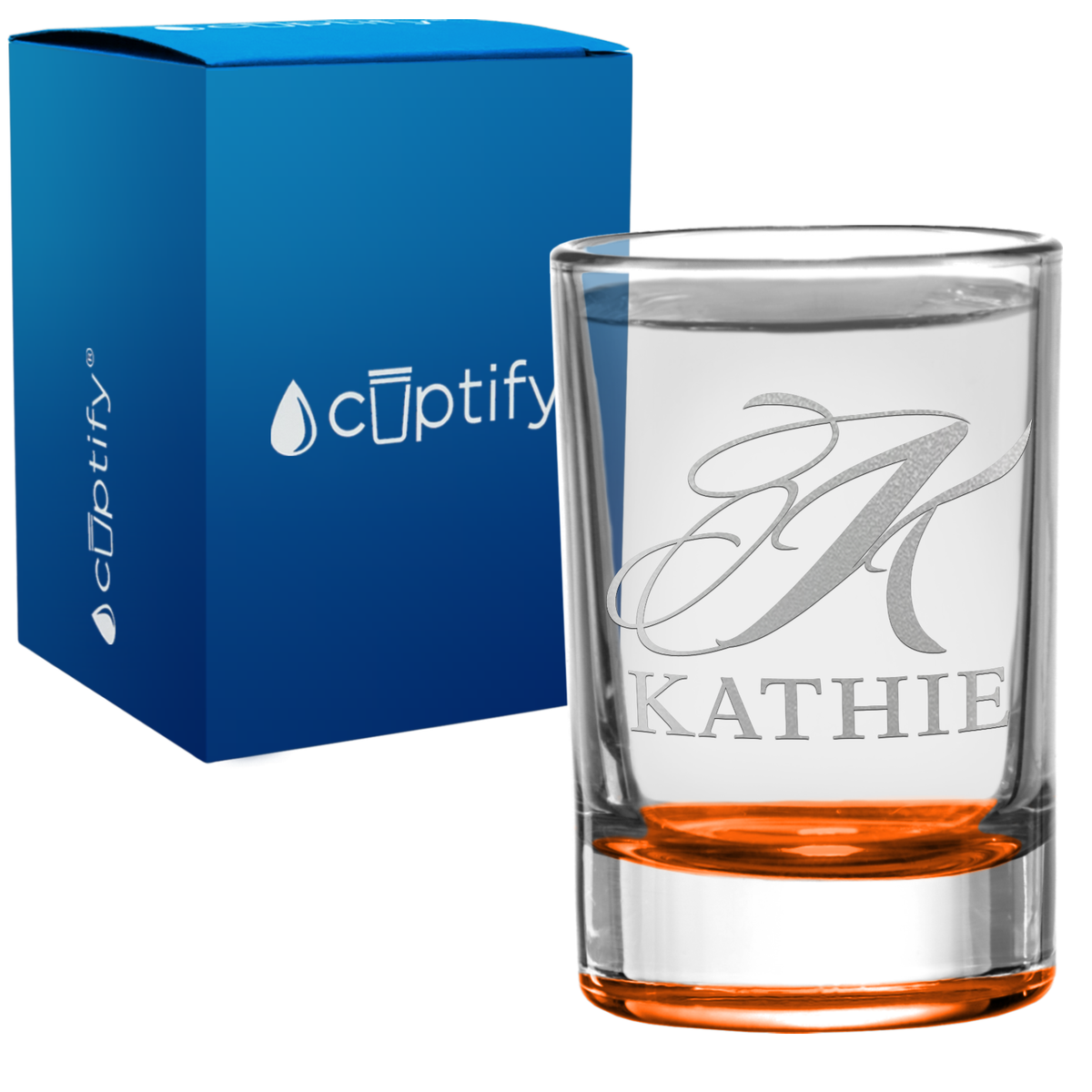 Initial Glass Personalied Script Name and Initial 2.5oz Round Shot Glass - Cuptify
