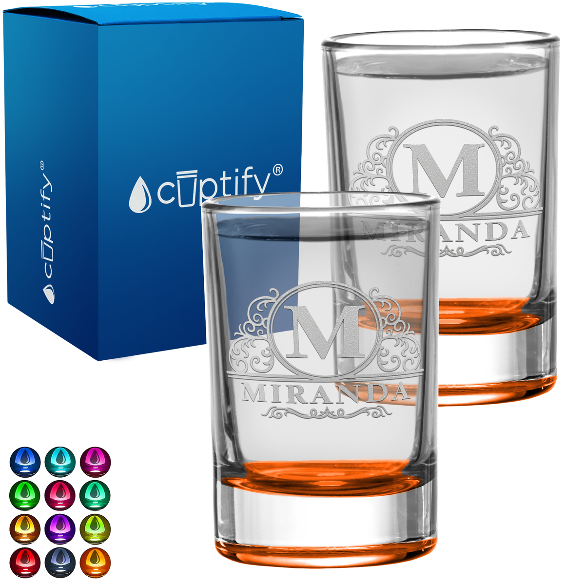 Personalized Royal Vestige Monogram 2.5oz Round Shot Glass
