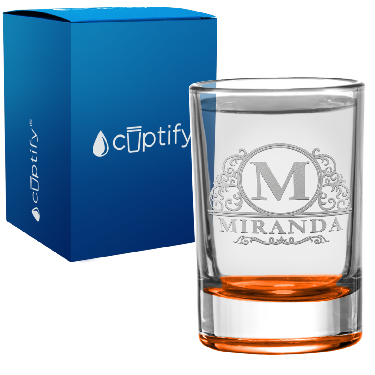 Personalied Elaborate Circle Monogram 2.5oz Round Shot Glass