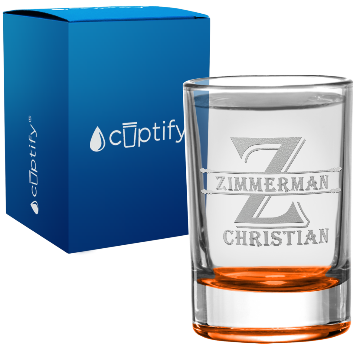 Personalized Initial Block Monogram 2.5oz Round Shot Glass