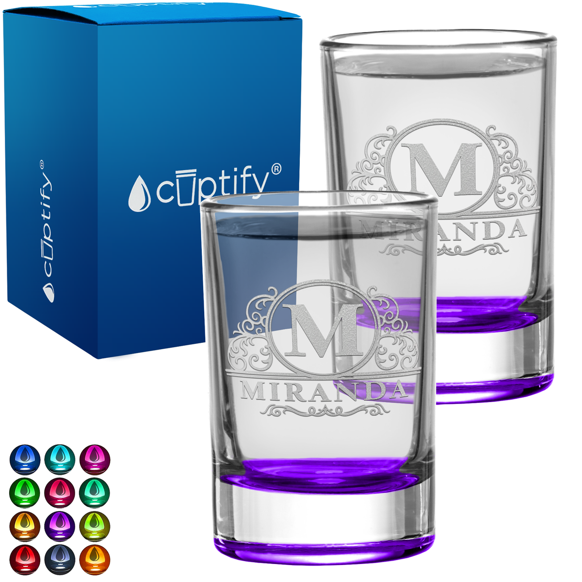 Personalized Royal Vestige Monogram 2.5oz Round Shot Glass