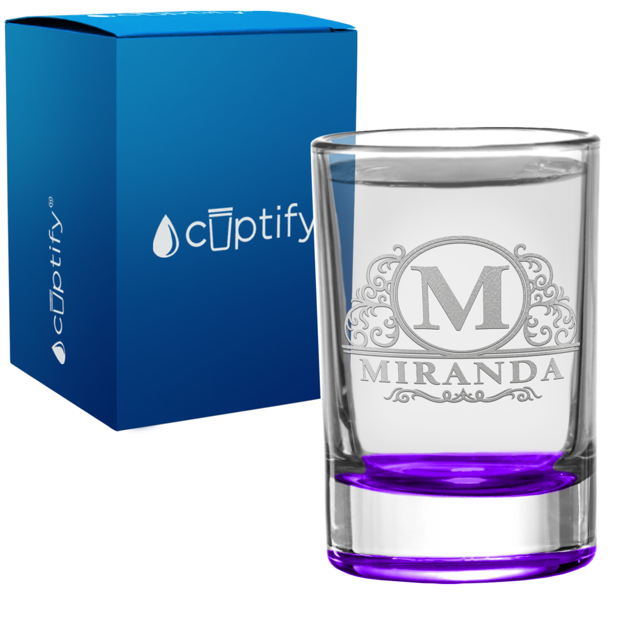 Personalied Elaborate Circle Monogram 2.5oz Round Shot Glass