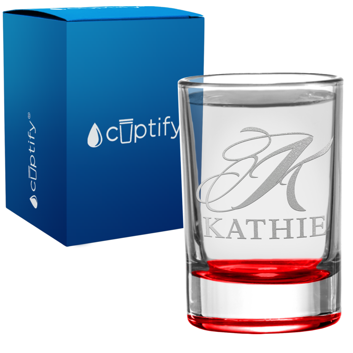 Personalied Script Name and Initial 2.5oz Round Shot Glass