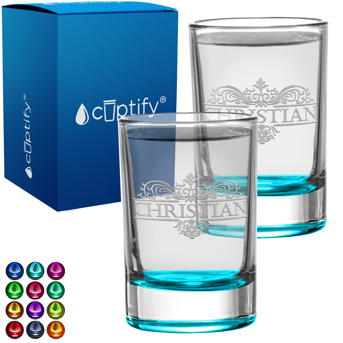 Personalized Royal Vestige Monogram Set of Two 2.5oz Round Shot Glasses