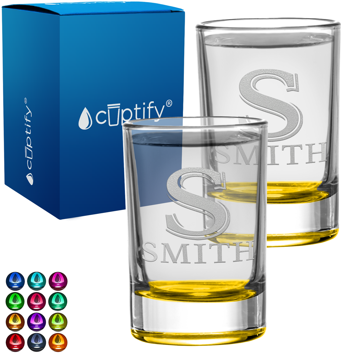 Personalized Shadow Split Font 2.5oz Round Shot Glass