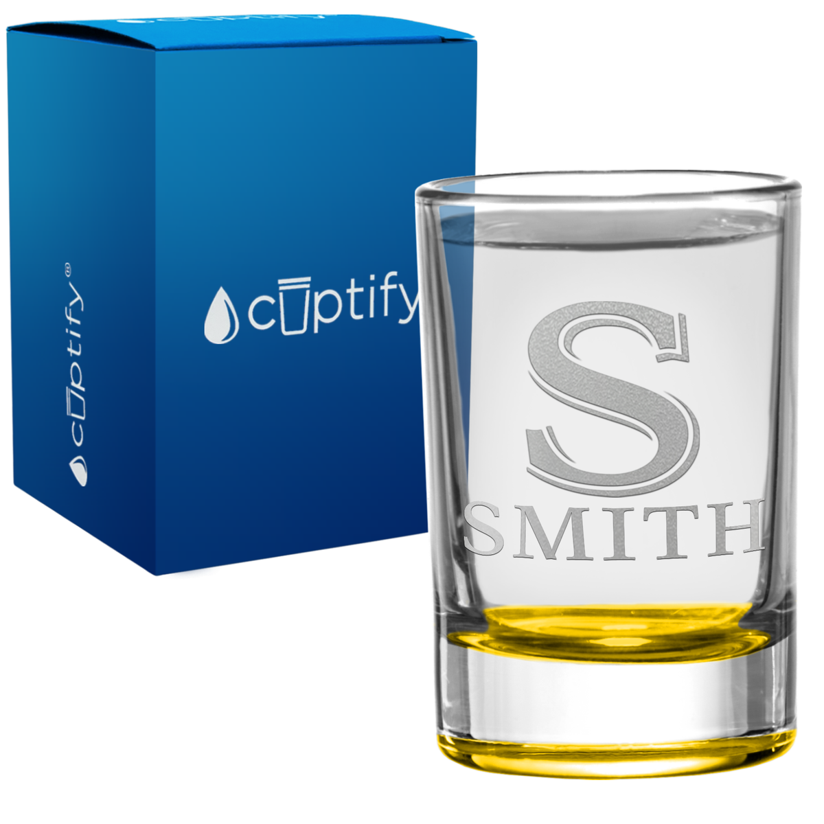 Personalized Shadow Split Font 2.5oz Round Shot Glass