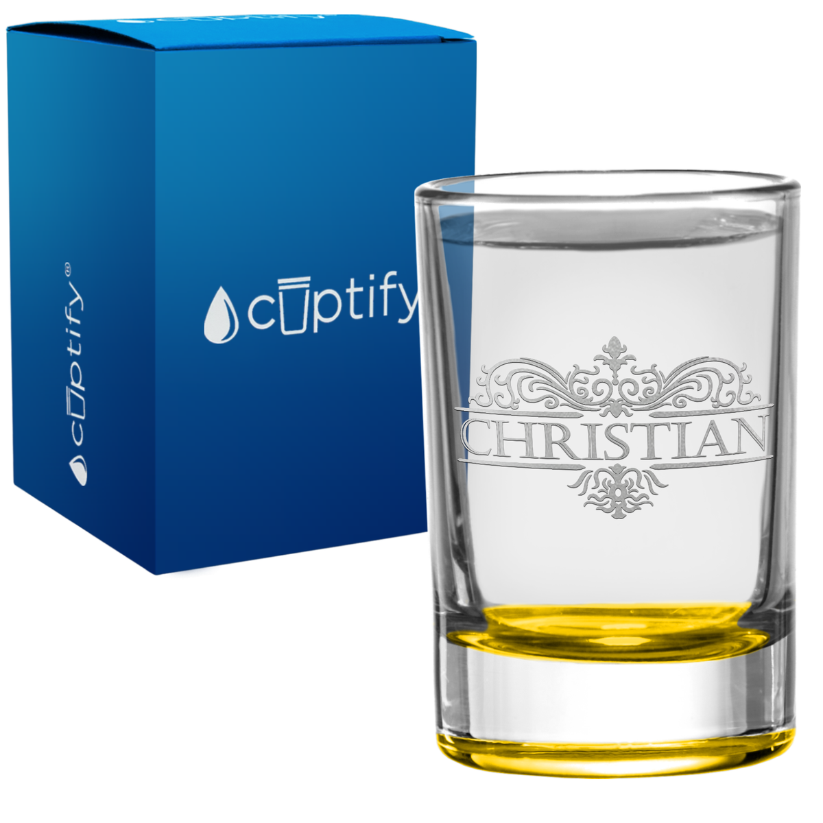 Personalized Royal Vestige Monogram 2.5oz Round Shot Glass