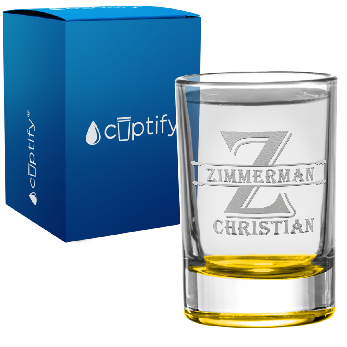 Personalized Initial Block Monogram 2.5oz Round Shot Glass