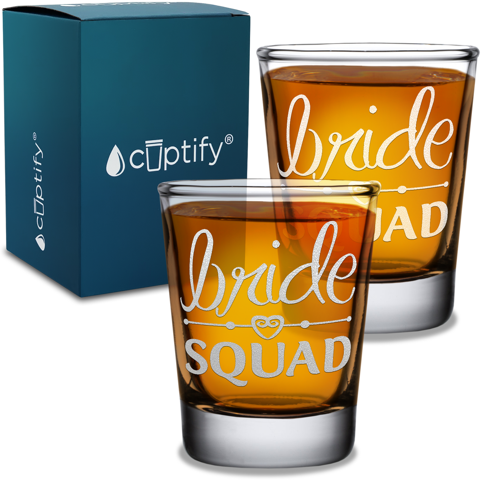Bride Squad Heart design on clear 2oz Shot Glasses - Set of 2