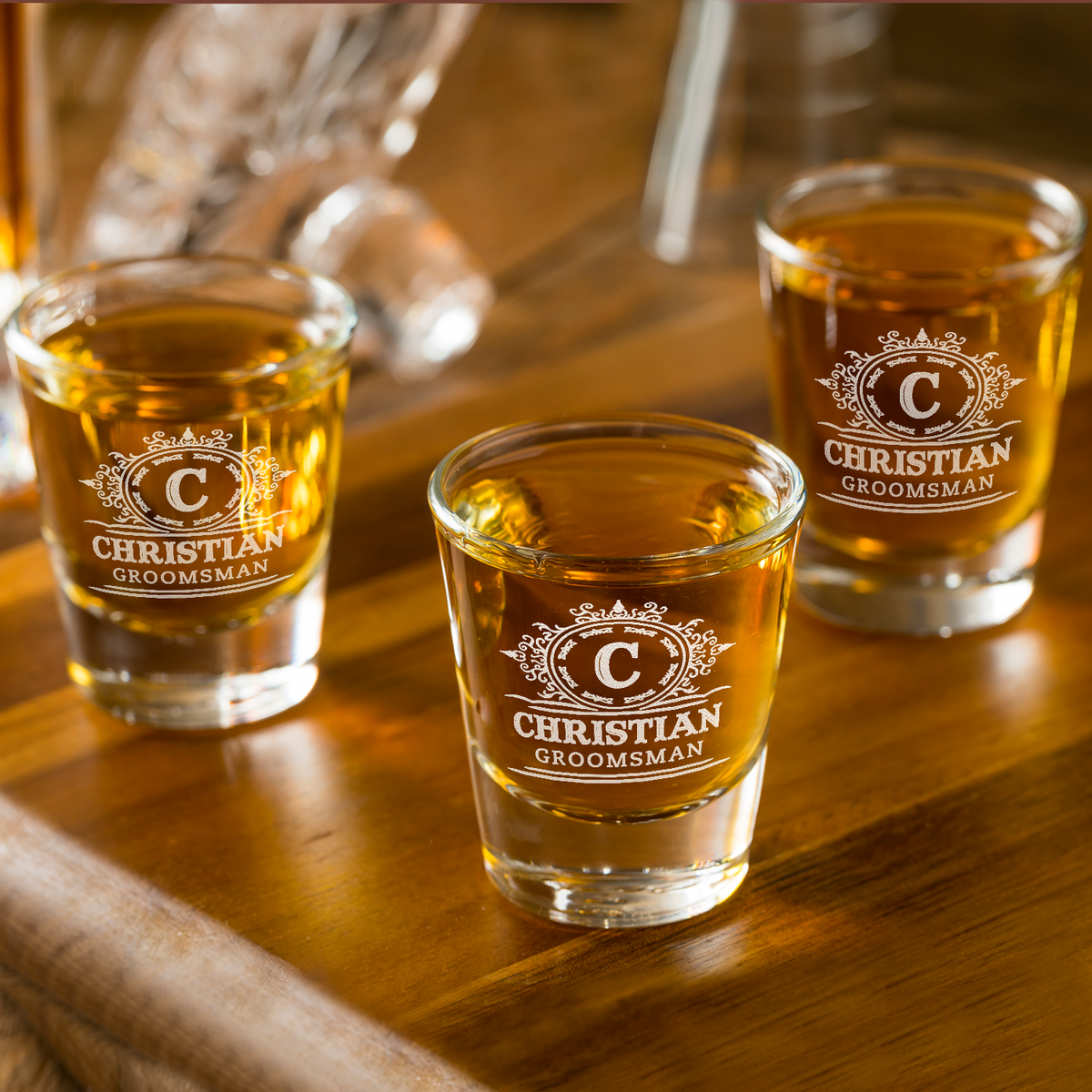 Personalized Groomsman Initial Etched on 2oz Shot Glasses - Set of 2