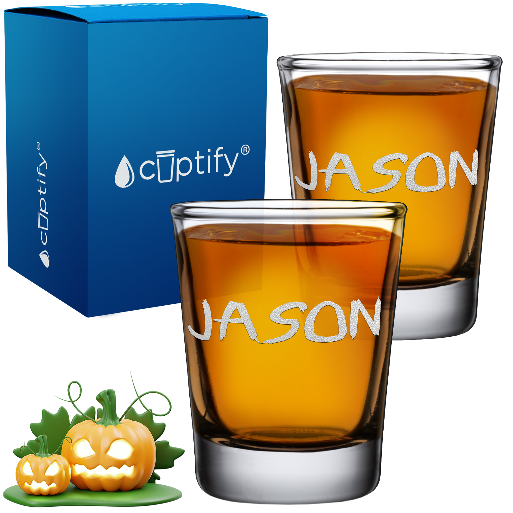 Personalized Scary Halloween Font 2oz Shot Glasses - Set of 2