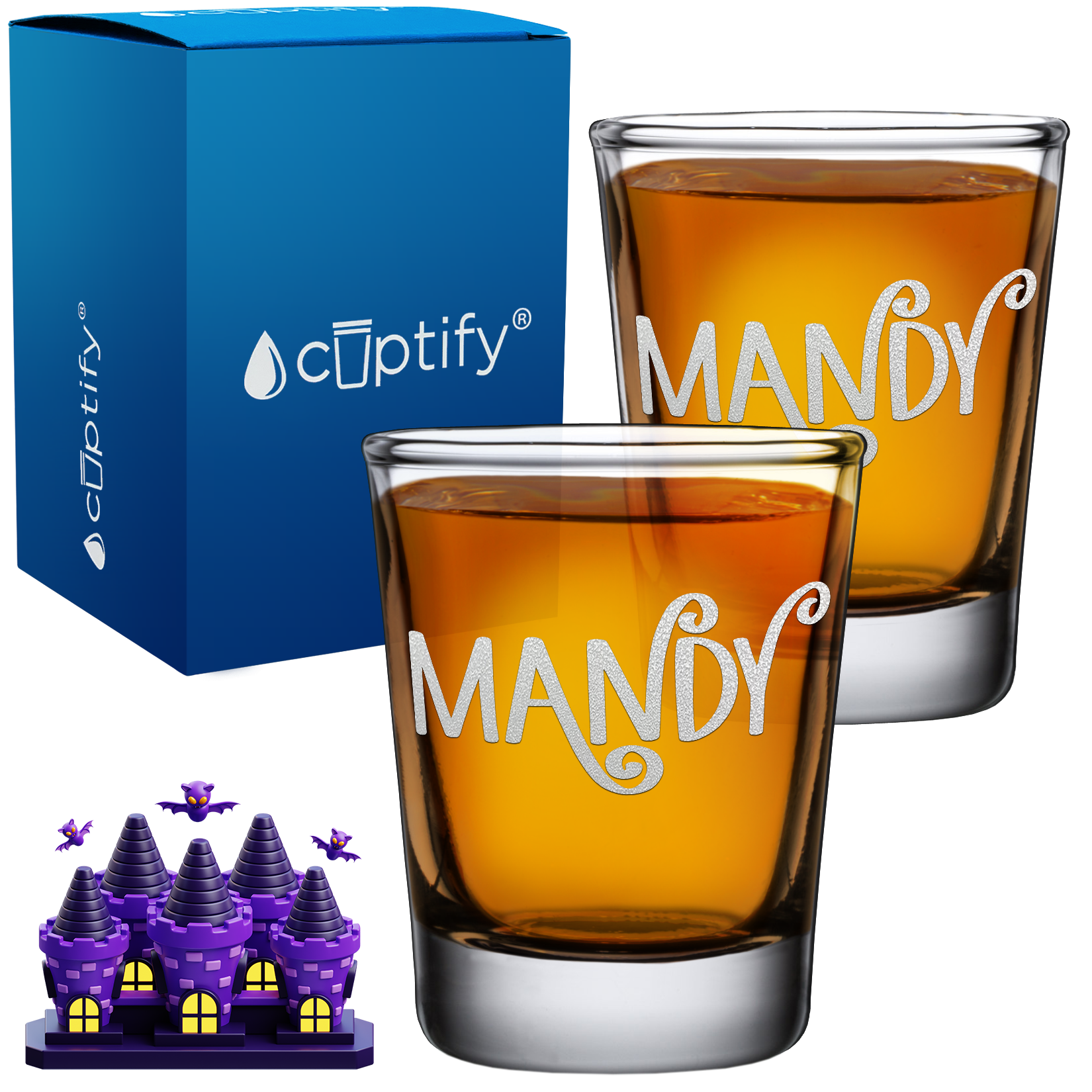 Personalized Curly Spooky Halloween Font 2oz Shot Glasses - Set of 2