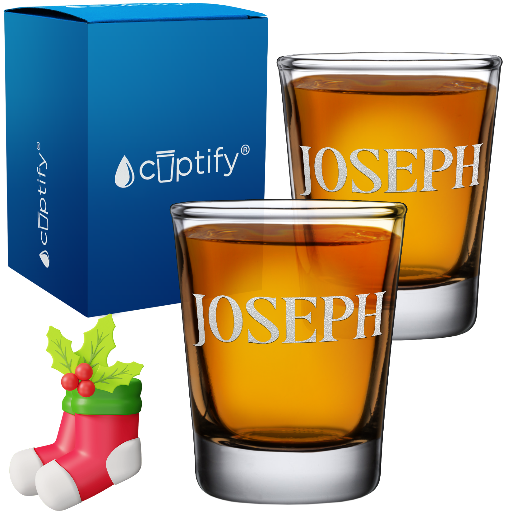 Personalized Merry Christmas Font 2oz Shot Glasses - Set of 2