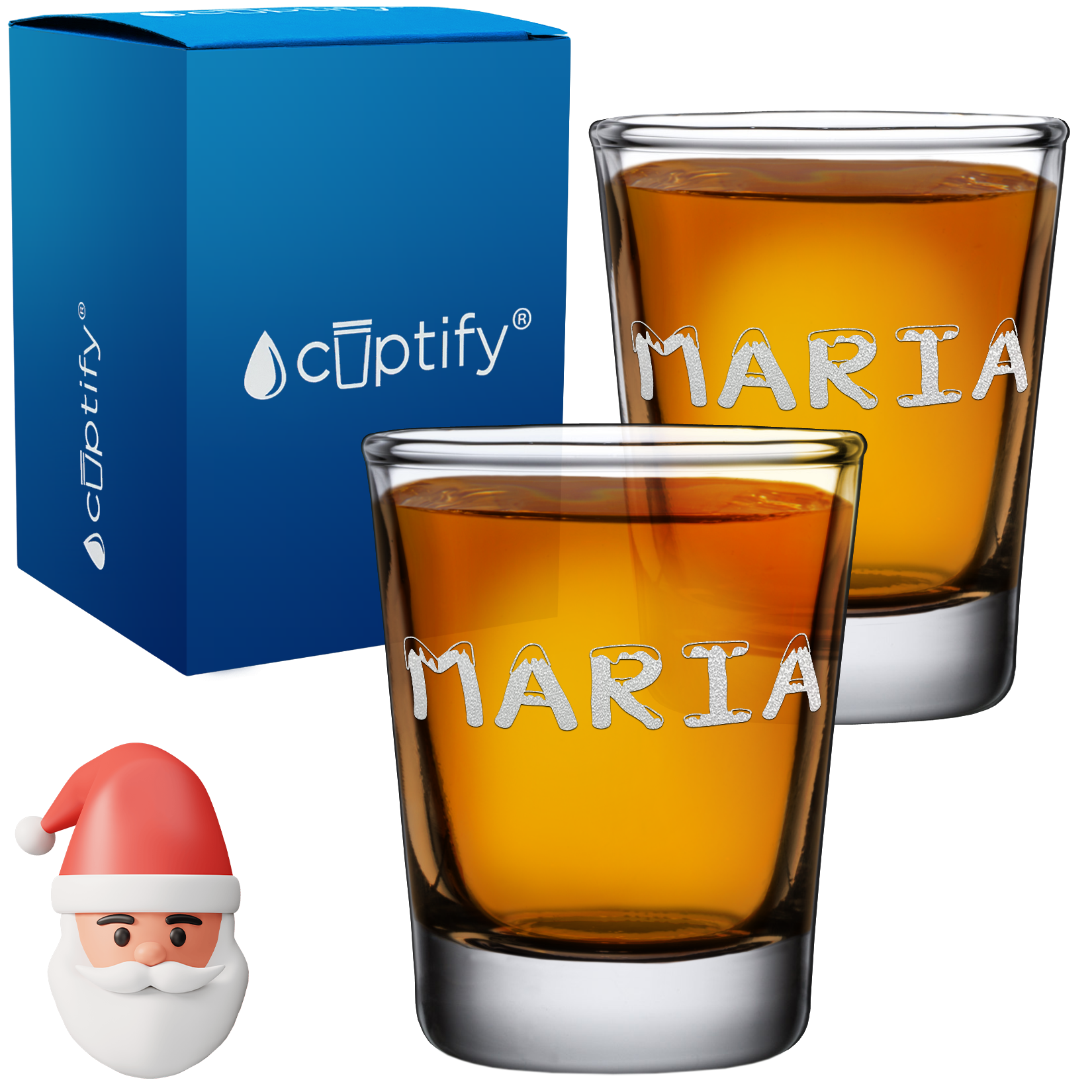 Personalized Snowy Christmas Font 2oz Shot Glasses - Set of 2